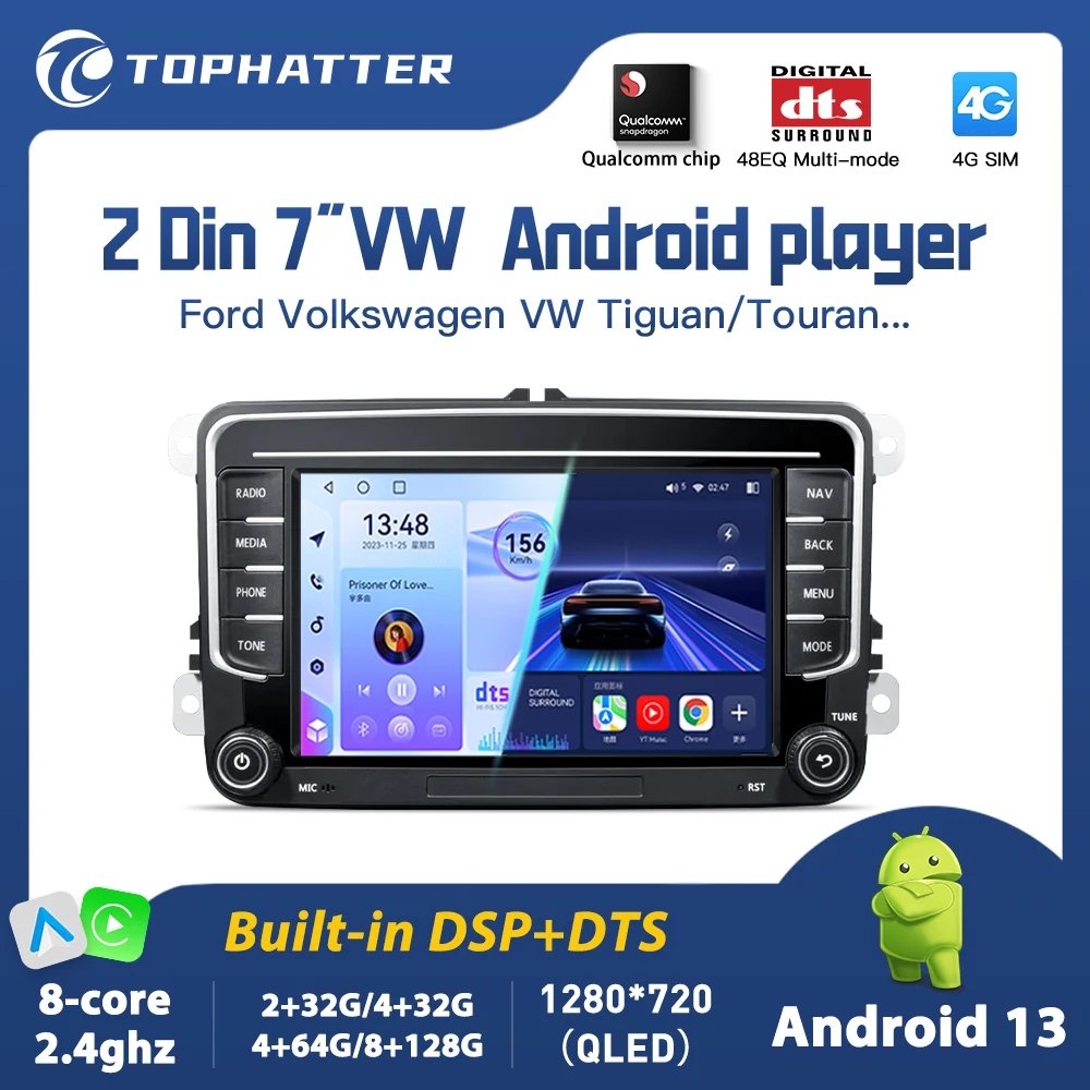 

TOPHATTER 2 Din Android Car Radio GPS For VW / Volkswagen Skoda Octavia golf 5 6 touran passat B6 polo Jetta 2Din Radio Player
