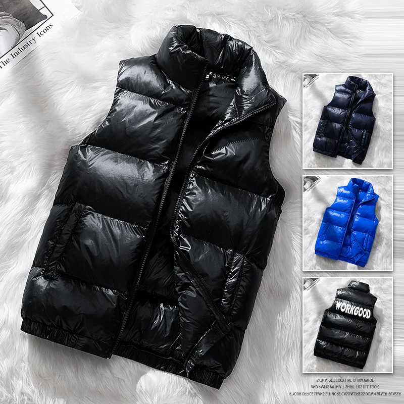 Vest Winter Hooded Glossy Cotton Vest Casual Waistcoat Men's Sleeveless Jacket Warm Overcoats Zipper Solid Color Mens Warm Vests 2