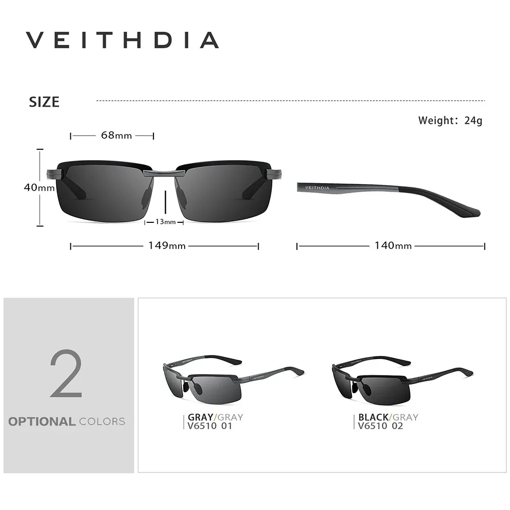 VEITHDIA Brand Sport Sunglasses Aluminum Eyeglasses Polarized Lens Vintage Eyewear Male Driving Sun Glasses For Men/Women V6510 images - 6