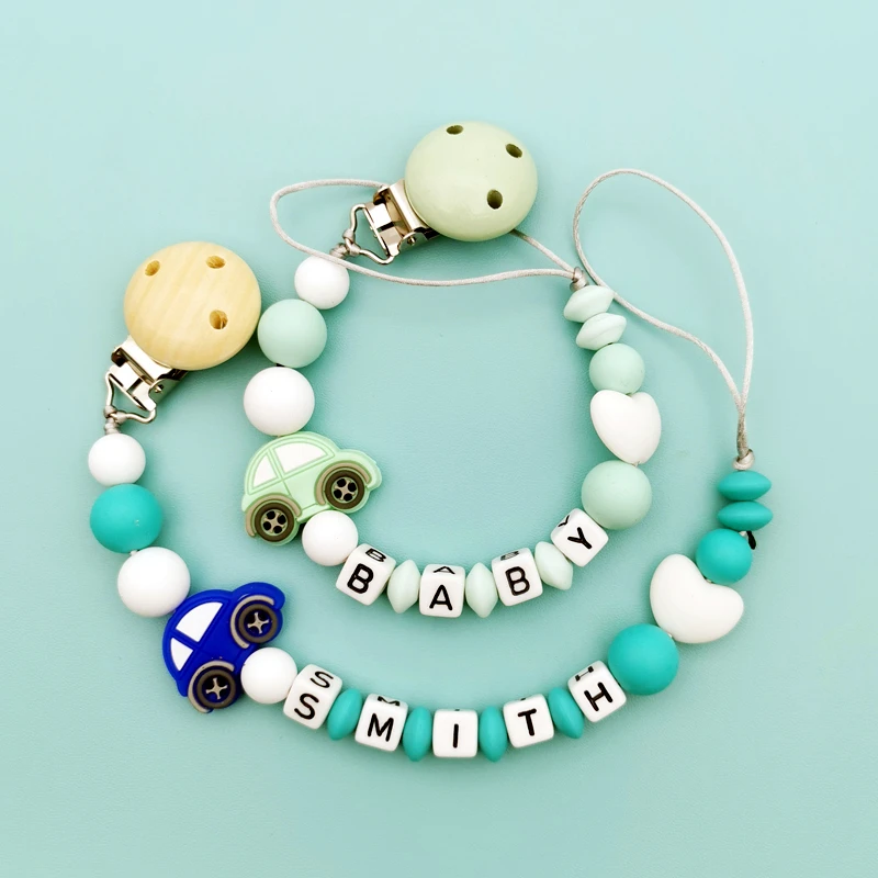 Customizable Letter Car Pacifier Clips Chains Teether Pendants for Baby Infant Chew Leash Nipple Holder Teether Creative Gifts customizable letters silicone pacifier chain bead bracelet pendants for baby infant rope chew leash holder bite teether gift