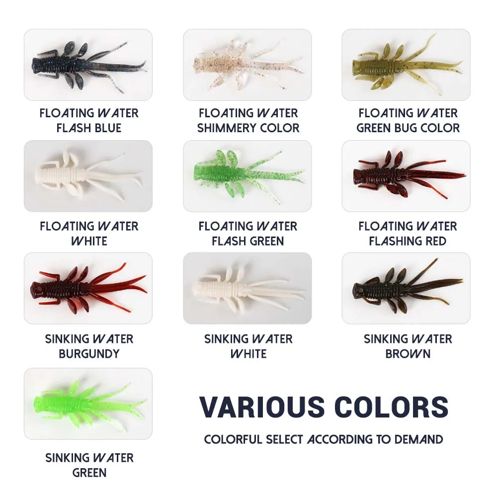 Zukibo 10pcs Soft Shrimp Fishing Bait Ned Rig Wobblers Floating Sinking Jig Lure - Image 5