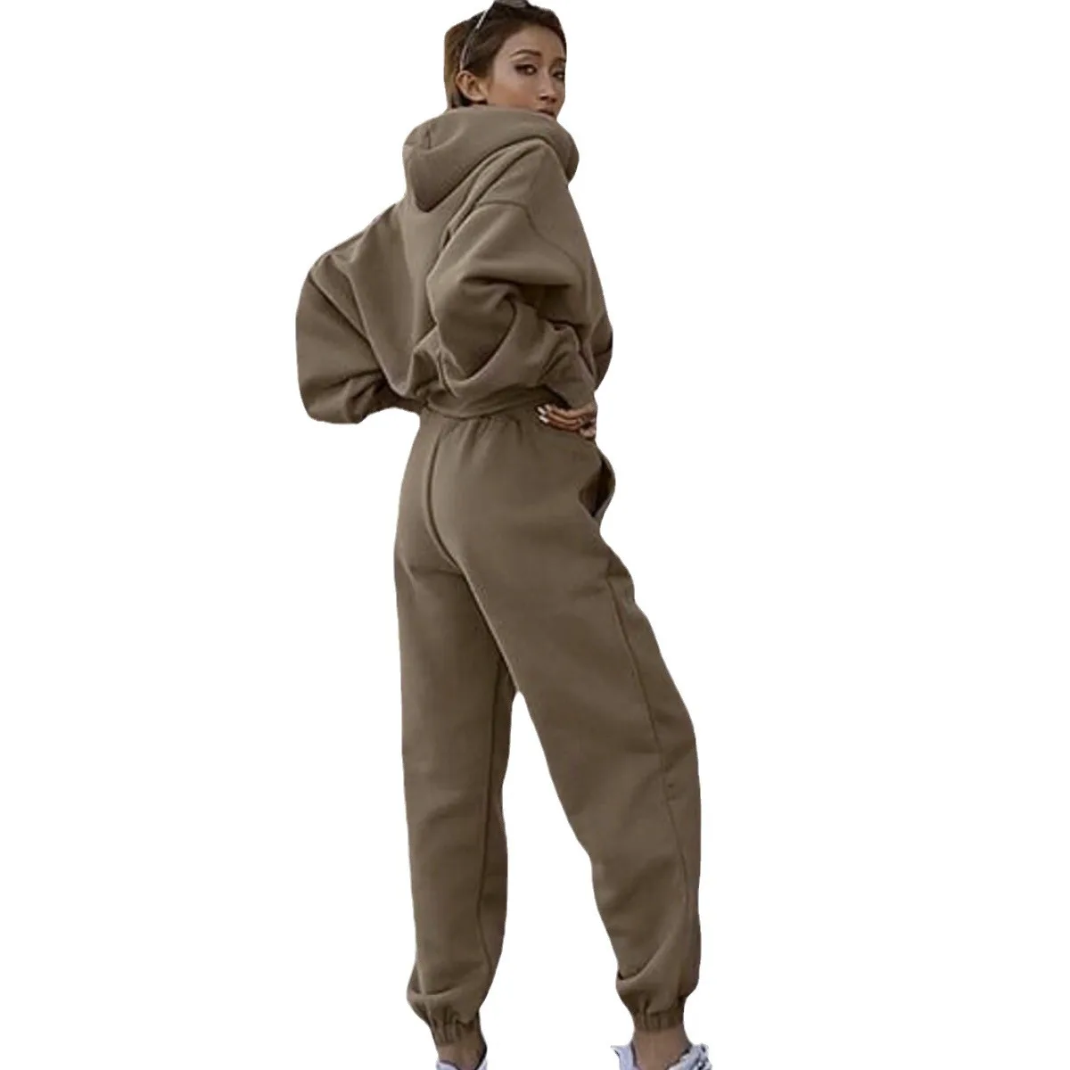 Women's 2024 Hoodie Autumn/Winter Solid casual sportswear and sports pants 2-piece set