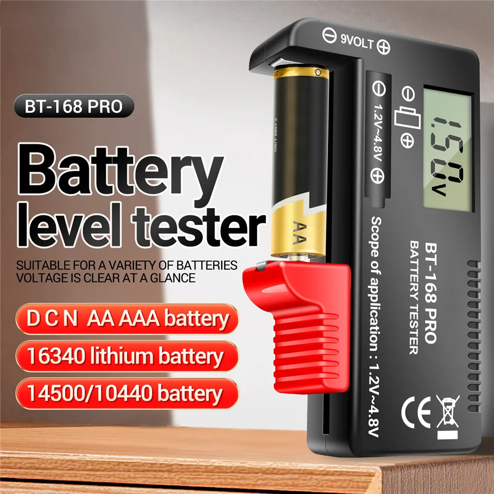 Probador Digital De Baterías BT-168Pro Para CR2032, 9V, AAA, AA, D, C, 18650, 16340, 14500 Y Más | Compacto Y Fácil De Leer