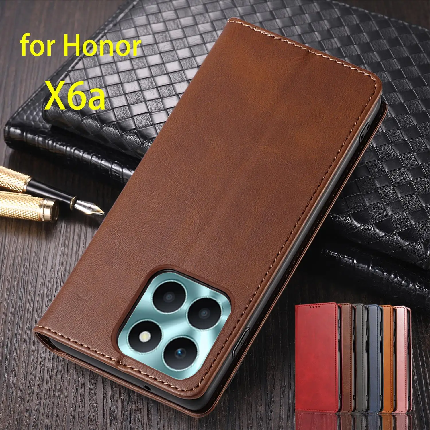 Atração Magnética Flip Leather Case para Huawei Wallet Case Titular do Cartão Coldre Honor X6a