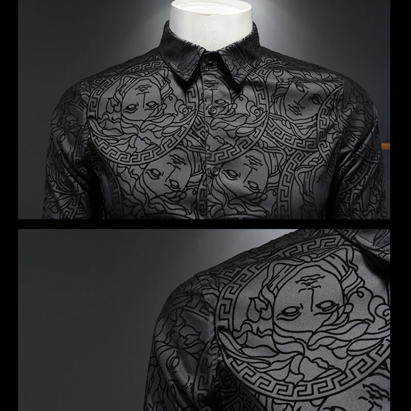 Men's Luxury Black Long sleeved Shirt High Quality Fabric Slim Fit Business Fashion Boutique Men's Shirt New Style men clothing