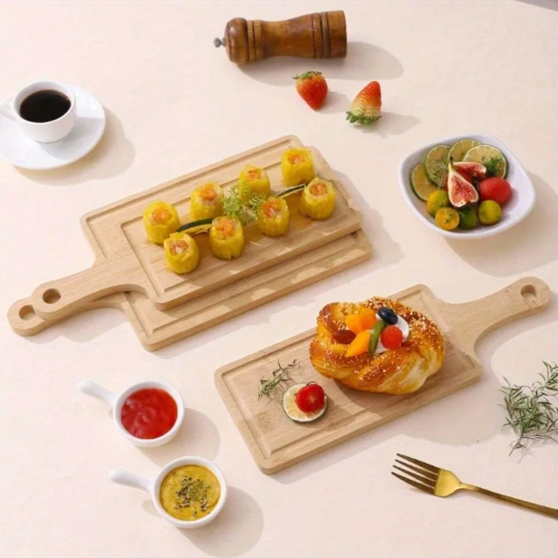 Durable Bamboo Serving Tray with Cutting Board Function for Pizza Dessert and Cheese Versatile Serveware Ideal for Home Kitchen