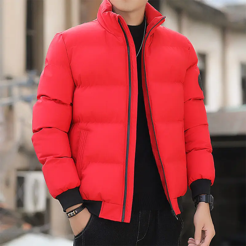 

2024 Men's Stand Collar Autumn and Winter New Patchwork Zipper Pockets Fashion Solid Color Versatile Warm Casual Cotton Jacket