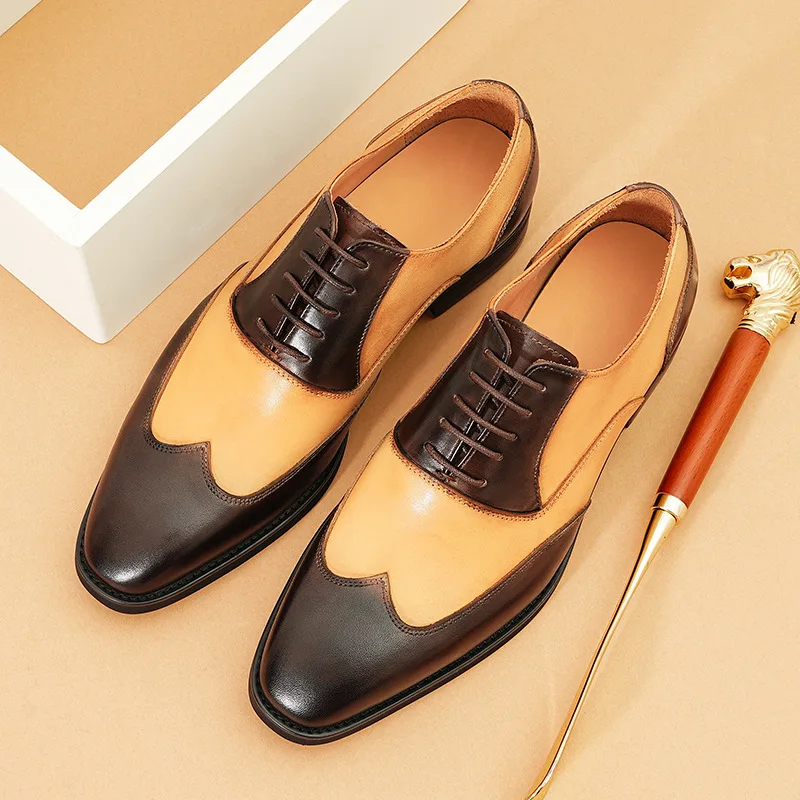 

Real Leather Men's Dress Oxfords Shoes Luxury Quality Handmade Fashion Mixed Color Elegant New Genuine Leather Man Wedding Shoes