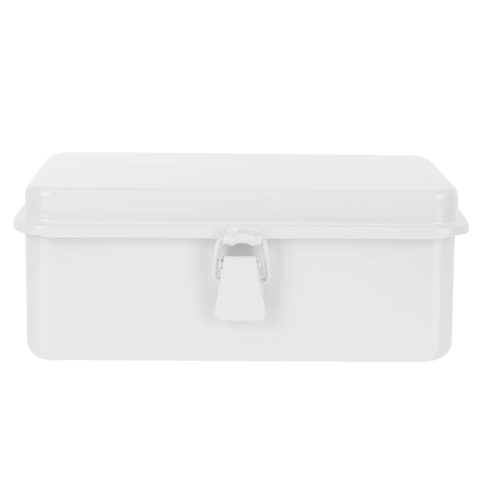 

Cabilock Metal Hinged Tin Box Container Tinplate Storage Box Lock Desktop Storage Tin Canister White