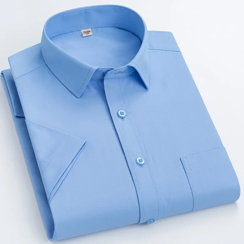 New Men's Fashion Short Sleeve Cotton Business Formal Shirt White Classic Social Casual Slim Shirt Large Size 8XL 3