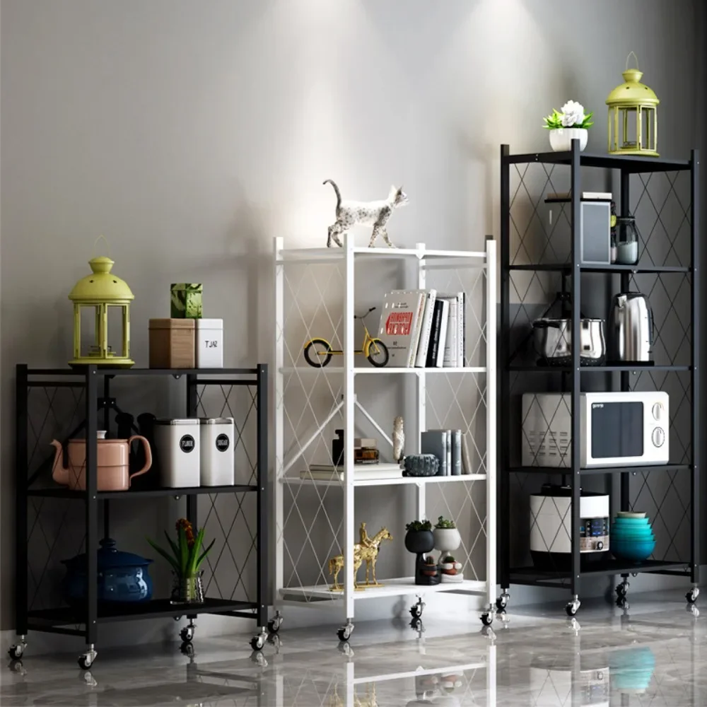 Kitchen Storage Rack storage rack folding shopping cart kitchen storage cart No Installation Multi-layer Folding Mobile Organize Cart Multi Purpose Shelves
