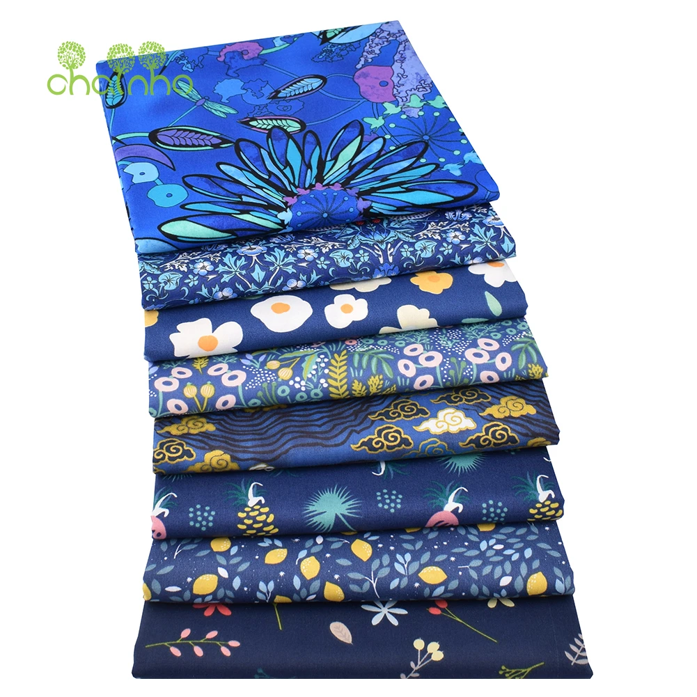 Royal Blue Flowers,Printed Twill Cotton Fabric,DIY Sewing & Quilting Home Textiles Material For Baby & Children's Bedding,Skirt