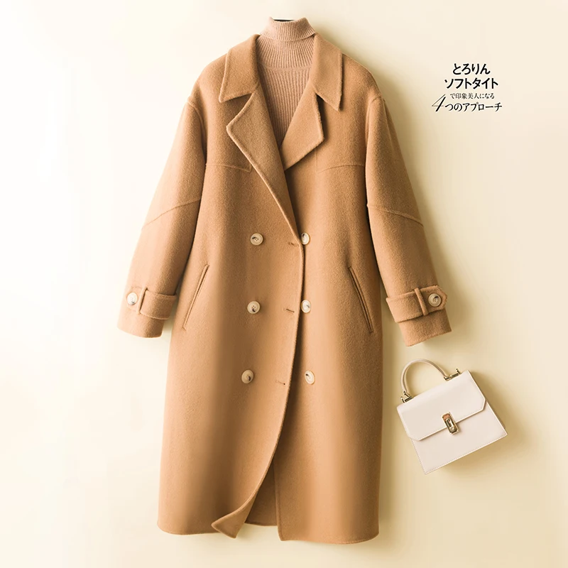

Winter New Cashmere Long Coat Women Woolen Jacket 100% Merino Wool Fashion Autumn Ladies Overcoat Trend Outerwear Clothes Korean