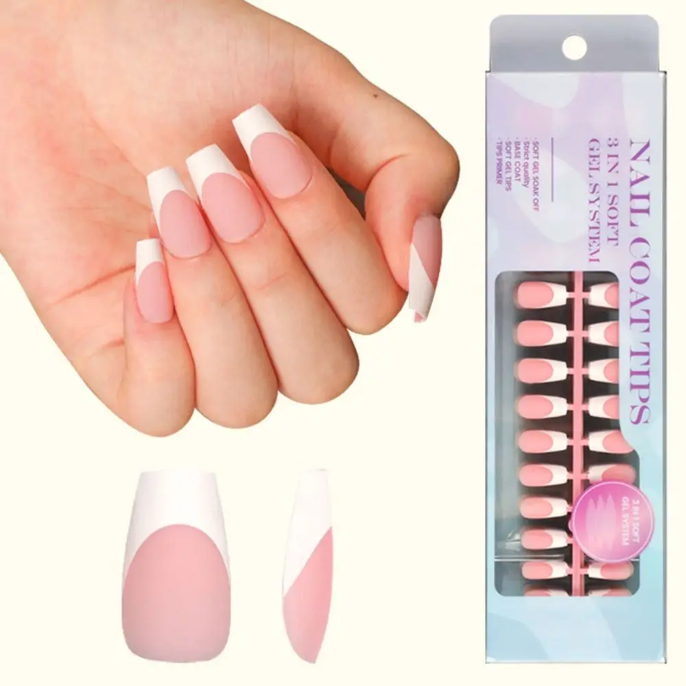 

Light Nude Pre-applied Tip New Almond Stiletto Square Long Short Press on Nails French Full Cover Nail Tips AT Salon