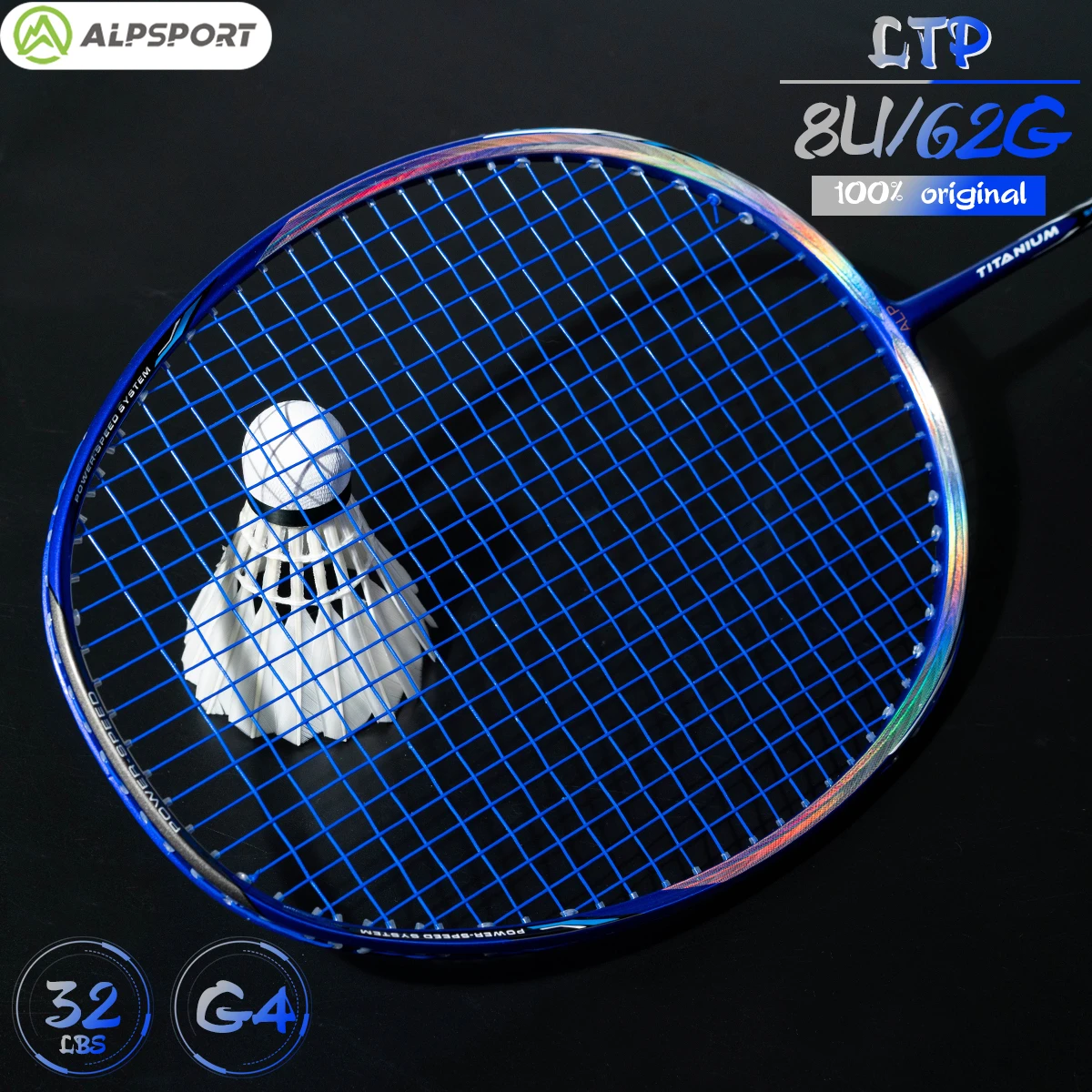 Alpsport LTP Pro 8U Maximum 28lbs Ultralégère Raquette de Badminton Original 100% fibre de carbone (Sac et cordage inclus)