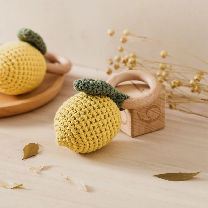 Baby Play Gym Toys Baby Crochet Rattle Wooden Ring Fruit Pendants Teether Toys Infant Play Gym Toys Fitness Rack Accessories Baby Montessori