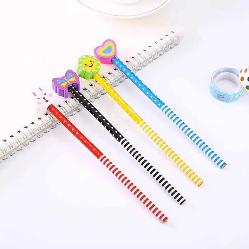 Eraser Pencil Writing Stationery 40piece Random cartoon animal HB pencils School students Wooden pen with removable eraser cute erasable correction pen
