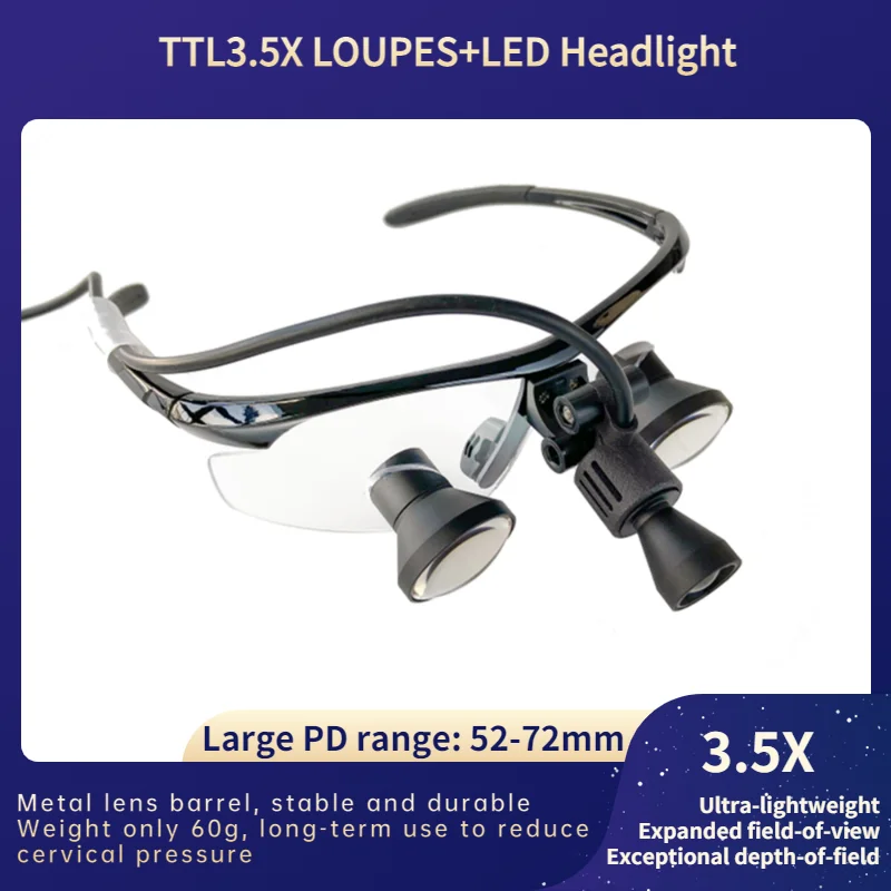 

Burite Customized TTL3.5X (Through The Lenses) Loupes Dental Surgical Lupes with Spotlight LED Headlight （TTL3.5X+06D Lamp)