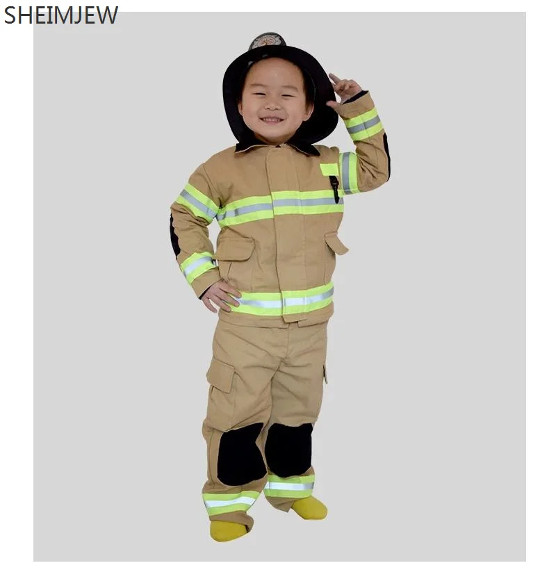 Fireman Sam Cosplay Costumes Linen Fancy Halloween Party Firefighter Uniform Boys Role Play Work Wear  Kids Fireman Cos Outfit