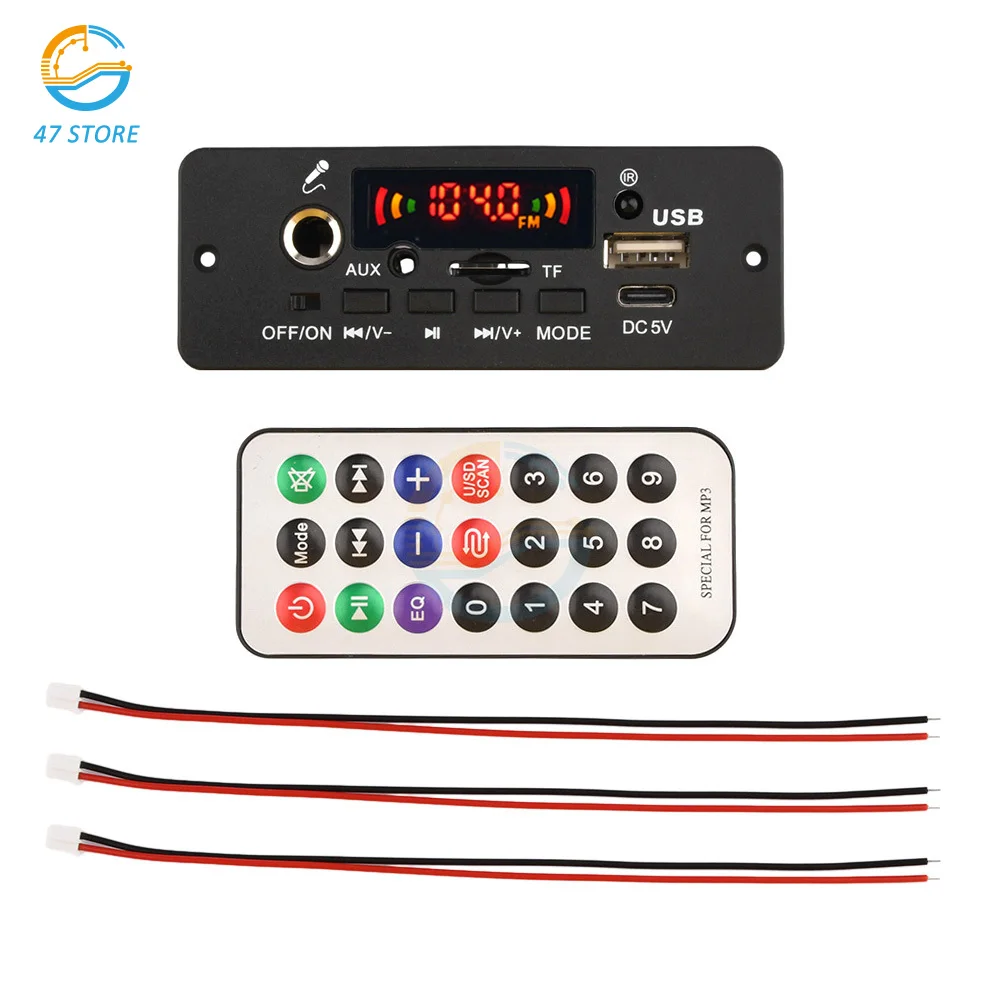 

DC 5V MP3 Player 10W Amplifier Bluetooth MP3 Decoder Board Car Music Player FM Radio Handsfree Call Record Module Support Mic