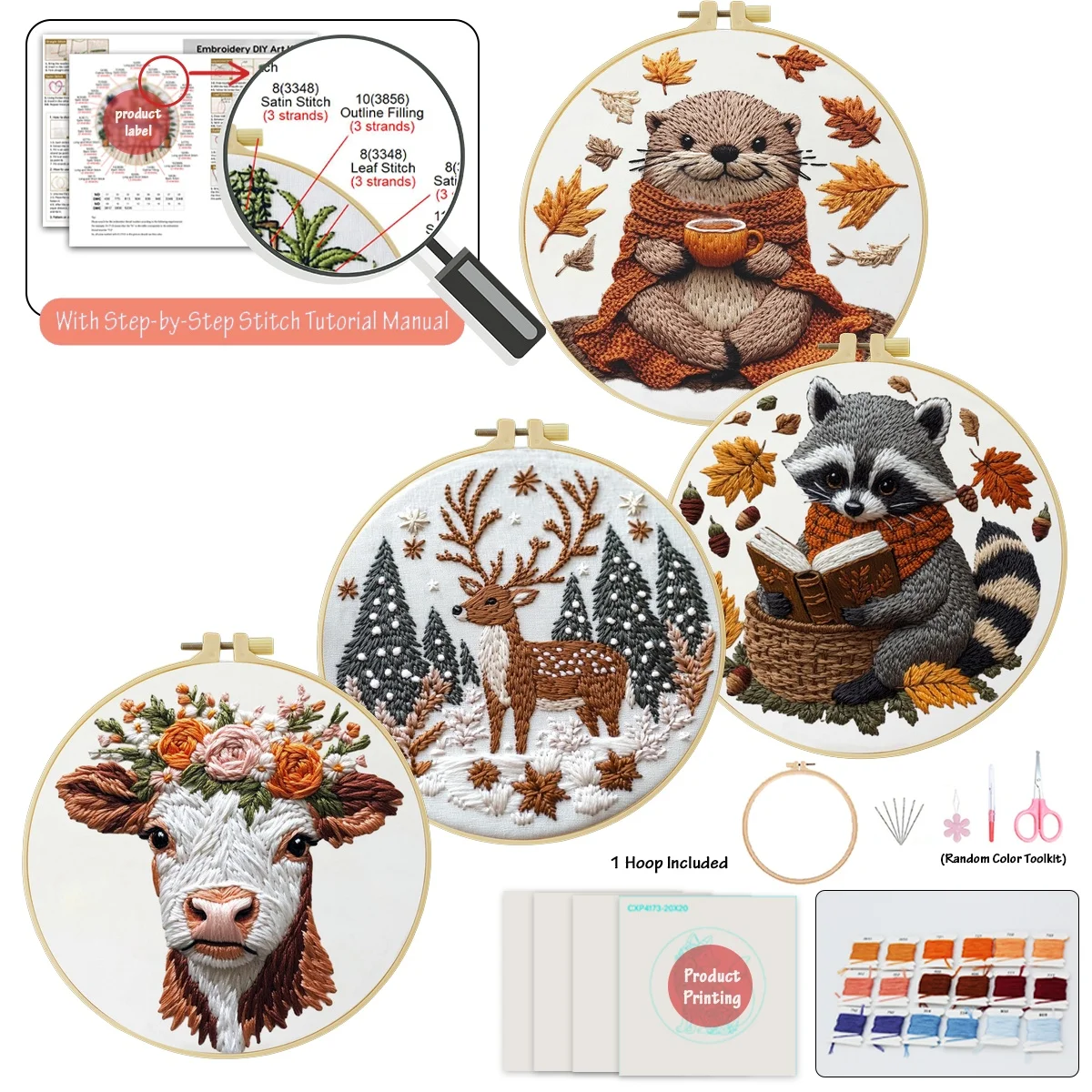 4-teiliges DIY-Stickmaterial-Set für Anfänger, inklusive Nadeln, Fäden, Stick-Starter-Kit, Kreuzstich-Kunst als Geschenk.