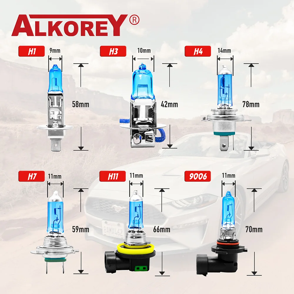 ALKOREY 2 Pcs 9006 HB4 12V 55W 5000K Super White Auto Lights Car Headlight Bulbs Automotive Halogen Lamps 4