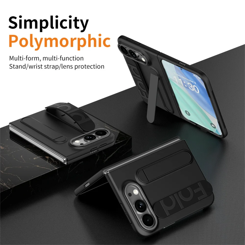Luxury Wrist Strap Bracket Stand Holder Case with Built-in Front Film Cover - Solid Color Design