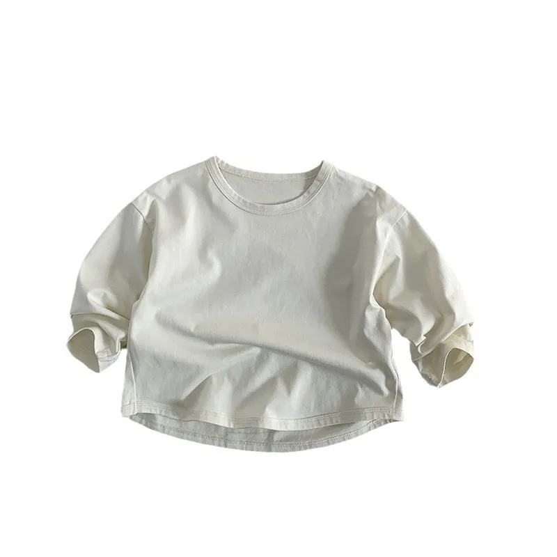 2025 Spring New Children Long Sleeve T Shirts Solid Color Boys Simple Casual Tees Baby Girls Bottoming Shirts Kids Clothes 6