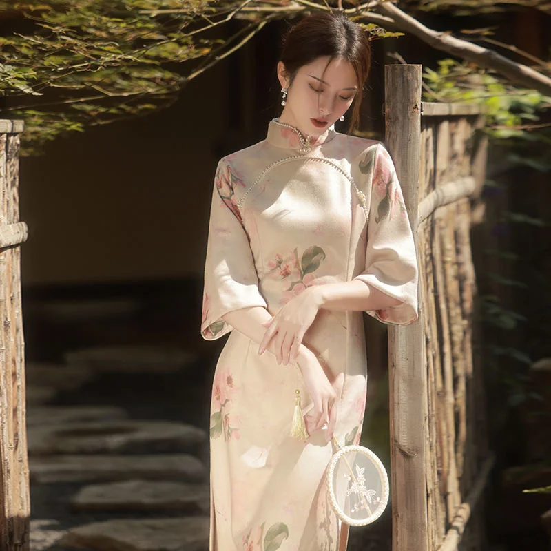 High-end Improved And Elegant Cheongsam 2022 New Suede Young Women's Autumn Temperament Long Dresses Chinese-traditional-dress