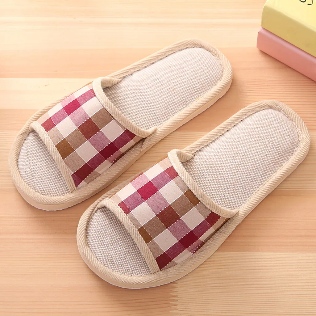 Shoes for women Fashion Casual Couples Gingham Home Slippers Indoor Floor Flat Shoes