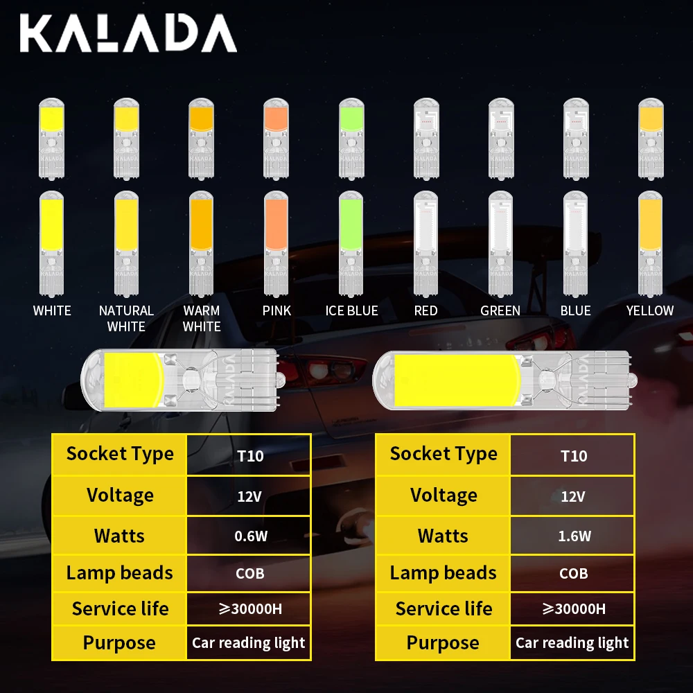 2x T10 W5W LED  ̾ COB ̺  Led ڵ ׸  Ʈ ڵ ȣ   ȣ  12V 6000K