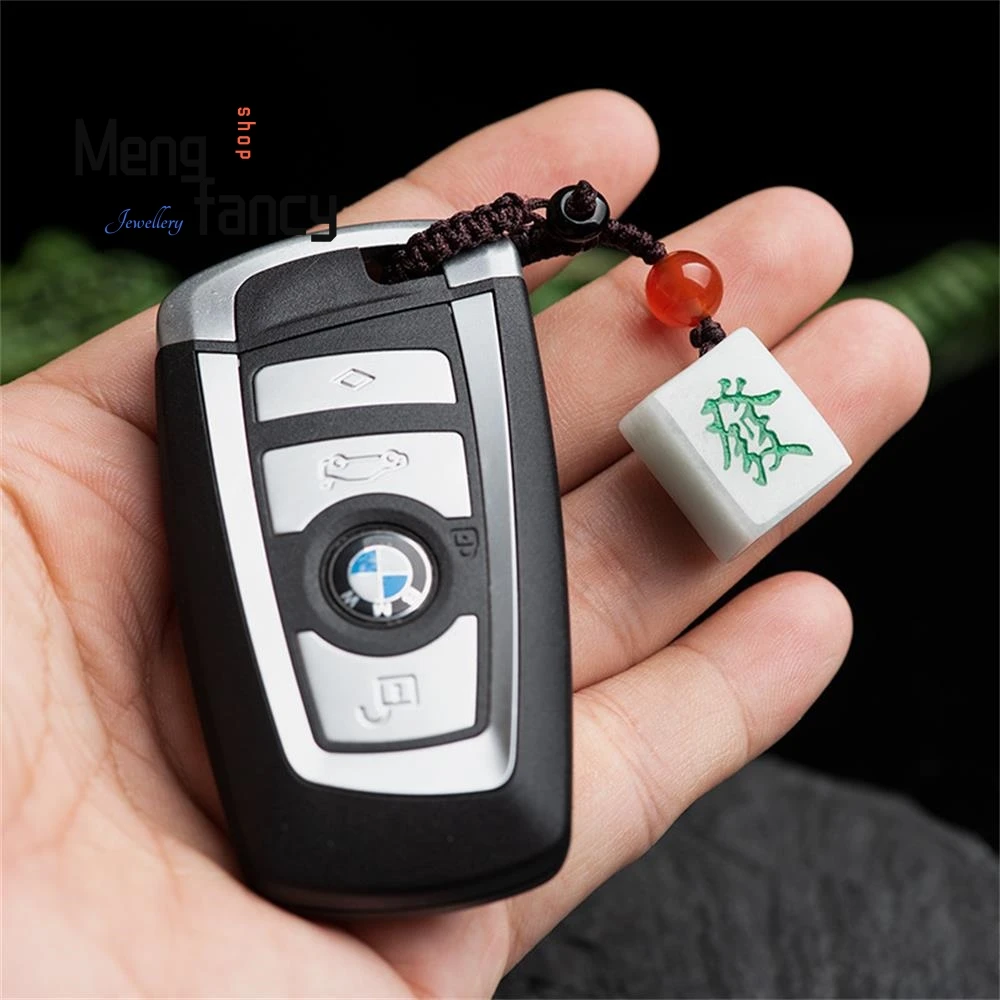 Natural A-goods Jadeite Fortune Cell Phone Pendant Chinese Style Car Keychain Simple Retro Best Selling Mascots Fashion Jewelry