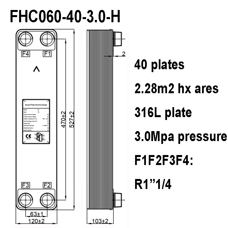 FHC060 Industrial Brazed Plate Heat Exchangers As Condenser Evaporator for R410A Application