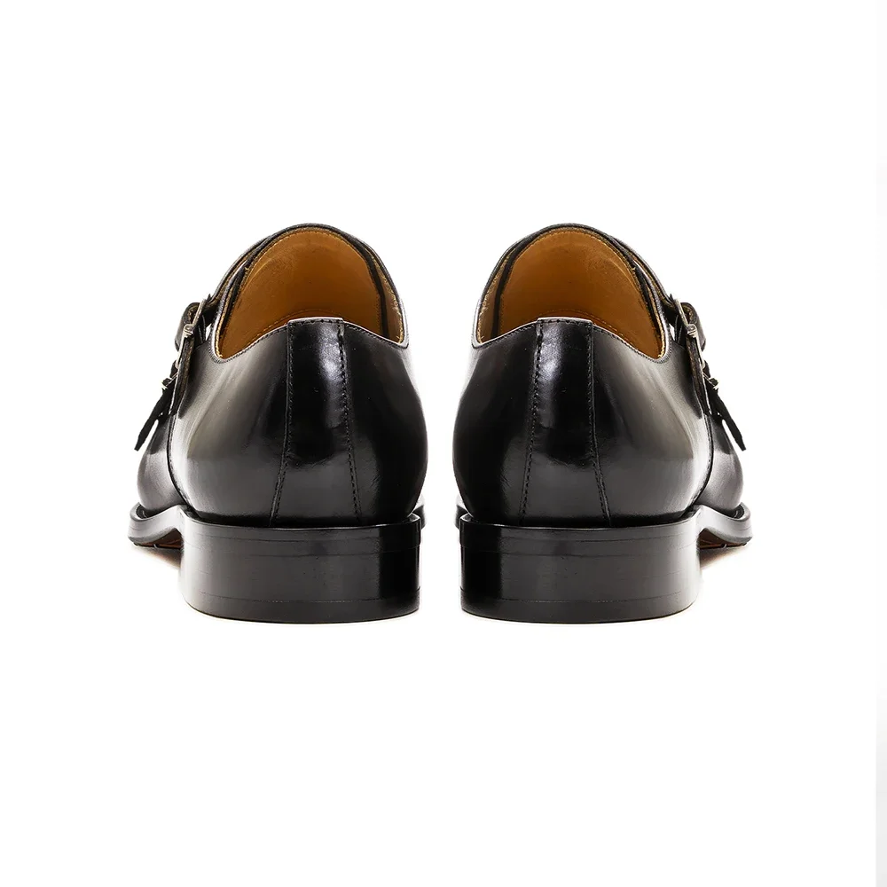 Genuine Leather Double Buckle Monk Strap Formal Shoes For Men Classic Cap Toe Business Office Wedding Dress Shoes