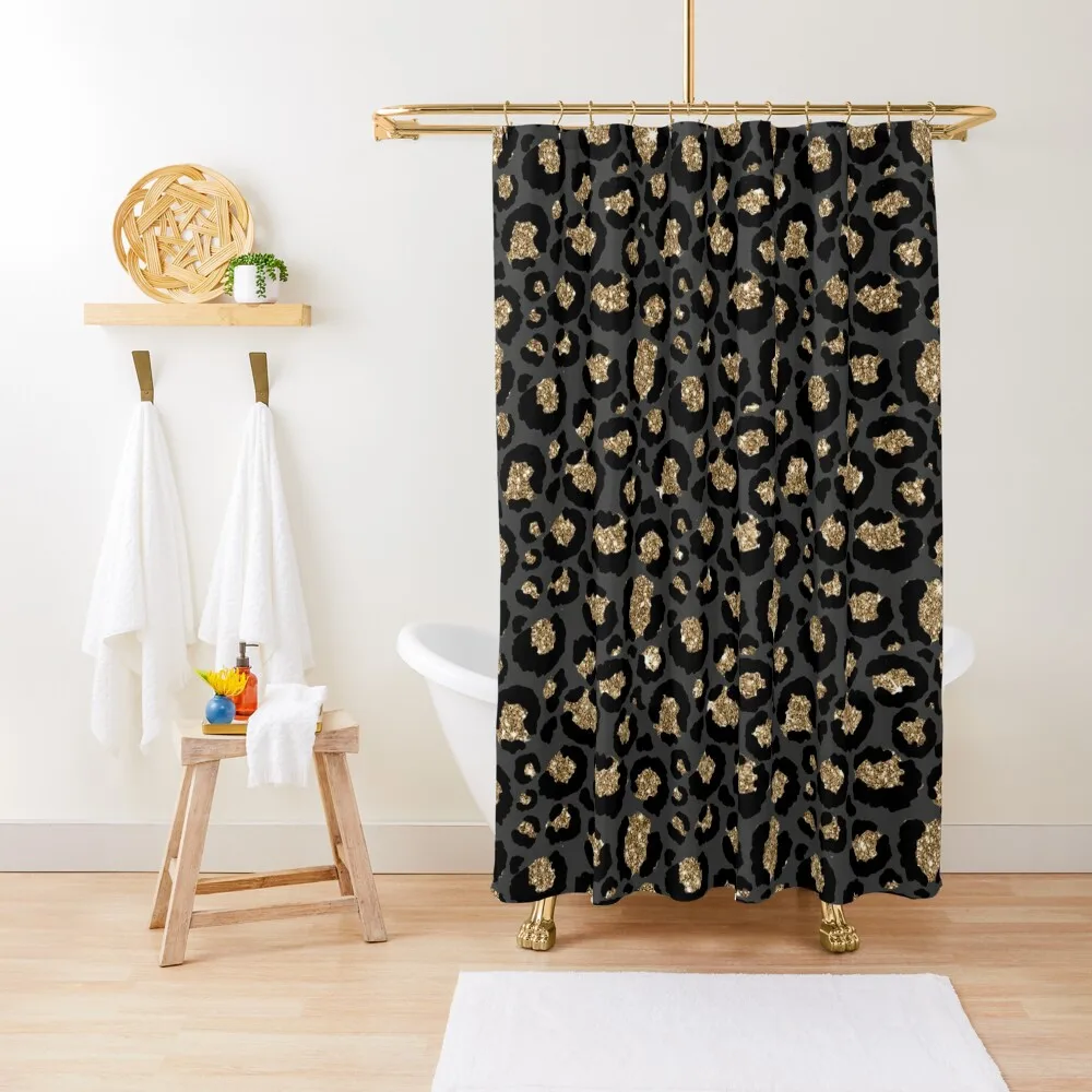 

Black & Gold Glitter Leopard Print Shower Curtain Bathroom And Shower Shower Set For Bathroom Bathroom Accessory Curtain
