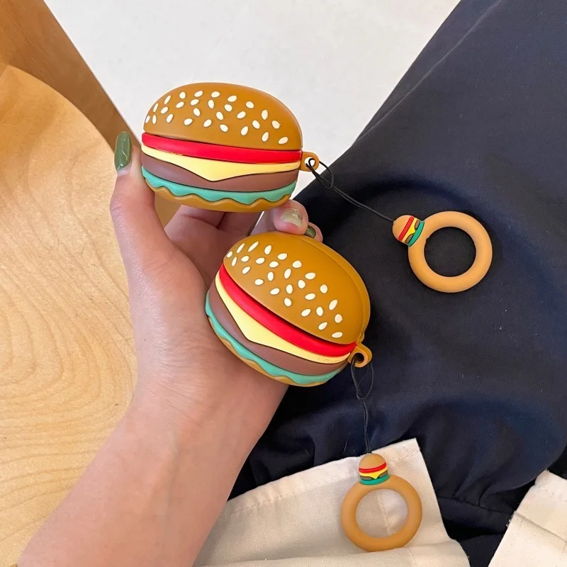 Cute Cartoon Hamburger Silicone Protective Case for Wireless Earbuds Charging Box