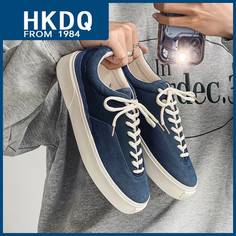 

HKDQ Fashion Blue Men Canvas Sneakers Trendy Breathable Lace-up Men's Vulcanized Shoes Outdoor Non-slip Casual Skate Shoes Man