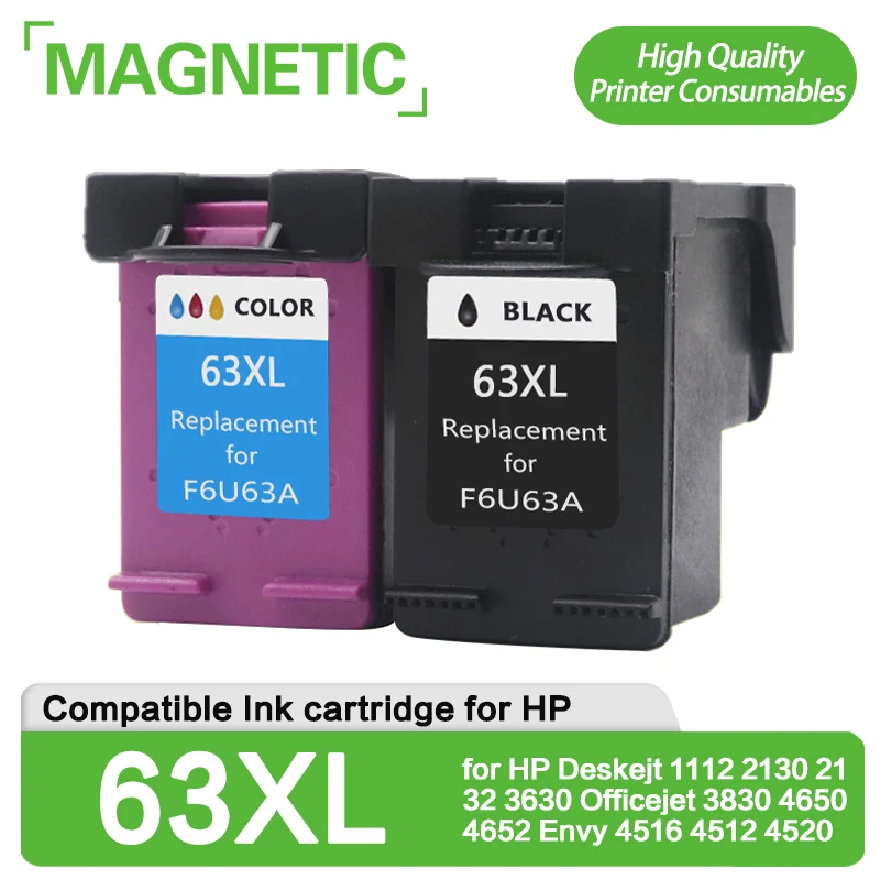 

Совместимый с магнитом картридж с чернилами для HP63 63XL для HP Deskejt 1112 2130 2132 3630 Officejet 3830 4650 Envy 4652 4516 4512