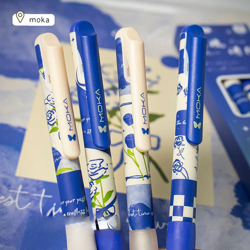 4 قطع من أقلام الجل الزهرية الرجعية، حبر أسود رفيع 0.5 مم |   أقلام كتابة سريعة الجفاف وسلسة قابلة للسحب للمدرسة والمكتب وKawaii S