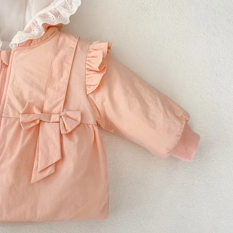 Princess Baby Girl Snow Wear 0-3Years Newborn Kids Solid Pink Long Sleeve Zipper Hooded Fleece Thicken Down Coat Outwear Clothes