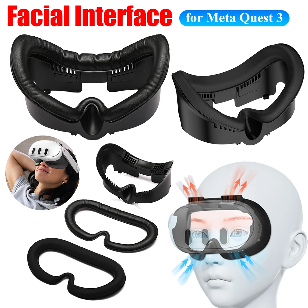 3-In-1 Face Mask Cover PU Leather Ice Silk Fabric Replacement Foam Pad Mask Face Cushion for Meta Quest 3 VR Glasses Accessories