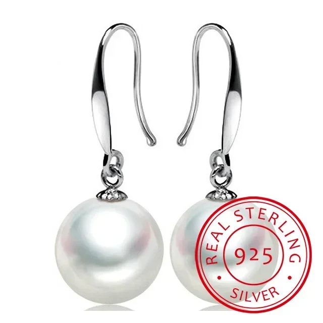 Fine 925 Sterling Silver Beautiful 10mm Pearl Drop Earrings Jewelry for Woman fashion Wedding Party Gift temperament Jewelry - 2