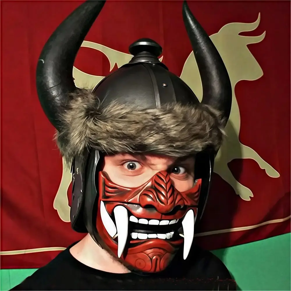 Realistische 3D japanische Samurai-Maske, leicht, atmungsaktiv, Halloween-Cosplay-Masken, wilde Zähne, Fang-Maske, Kleidungszubehör – Detail 5