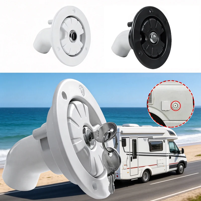 Exterior Hatch Black/White Round Gravity Water Inlet with Lock RV Accessories Caravan for RV Boat Camper Trailer Car Accessories - 2