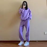 Women's 2026 New Purple Sports Suit Spring And Autumn Casual Fashion Style Loose Long Sleeve Sweater Tops Pants 2 Two Piece Set - Image 4