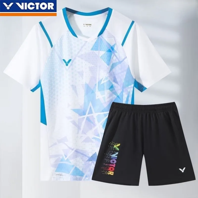 VICTOR New Badminton Jersey Quick-drying and Breathable Men's and Women's Training Competition Sports Short-sleeved Set