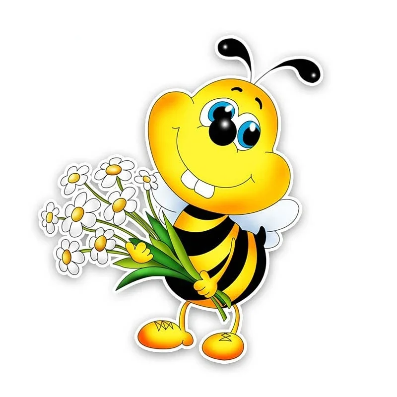 Car Stickers Cute The Bees Hold A Bunch Of Flowers VINYL STICKER Decoration Accessories Decals Cover Scratches PVC