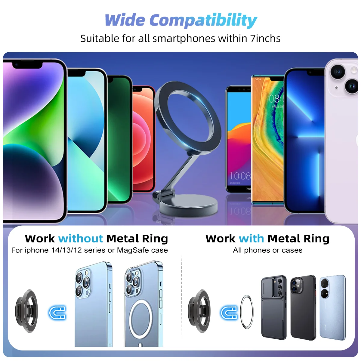 360 Degree Magnetic Car Phone Holder Ring for Car Magsafe Mount Folding Bracket Car for iPhone 14 13 Huawei Xiaomi Magsafe Case
