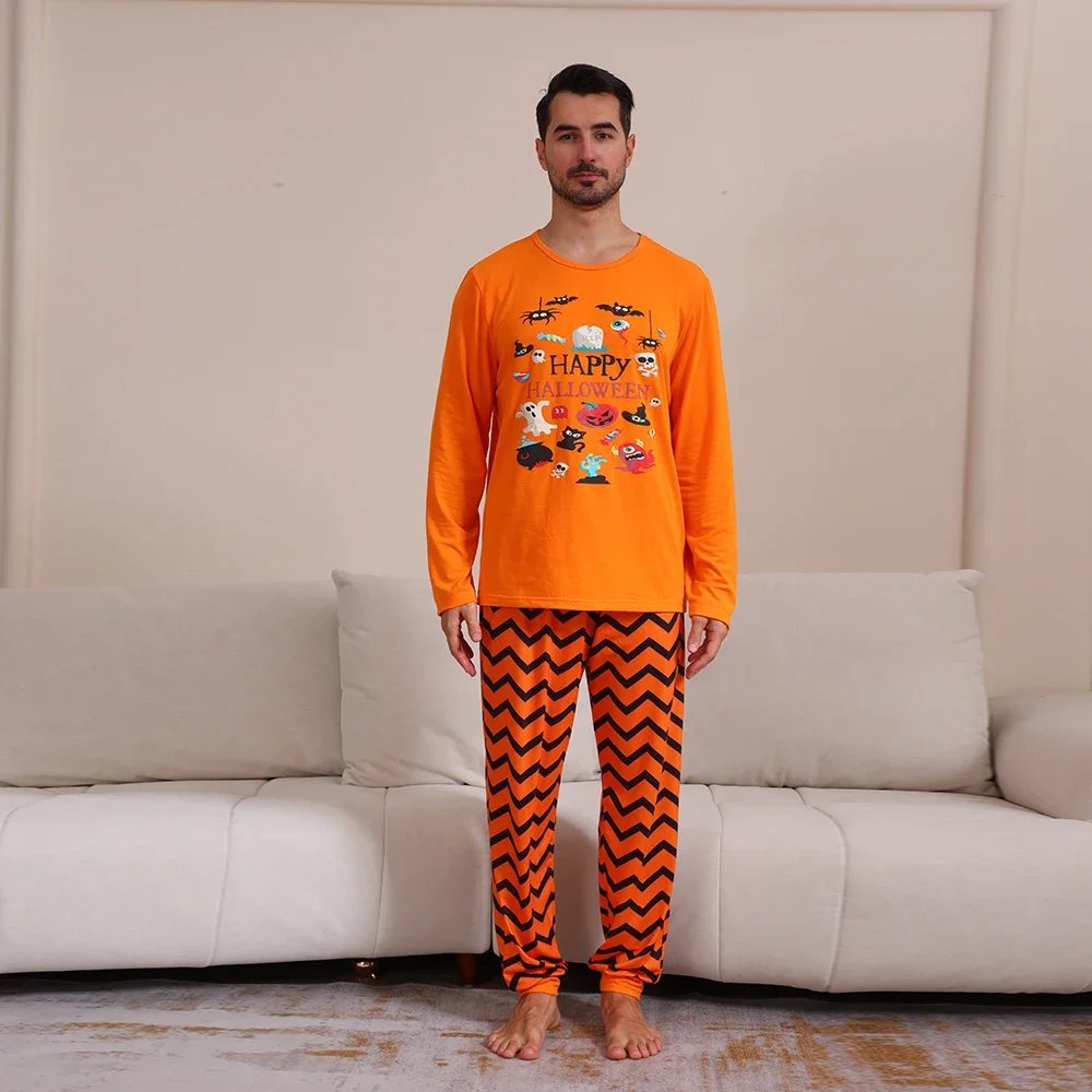 Happy Halloween Family Clothes Cartoon Print Parent-child Matching Pajamas Set 2 Pcs Suit Baby Romper Soft Sleepwear Family Look