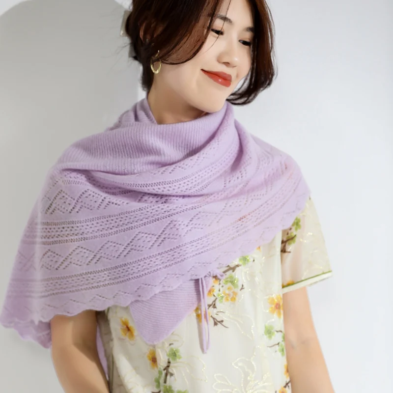 

Fashionable and trendy new hot selling women's hollowed out shawl computer knitted 100 pure wool women's scarf shawl Thin style
